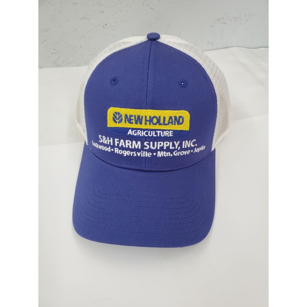 New Holland Agriculture S&H Farm Supply Trucker Hat Blue White Snapback Cap